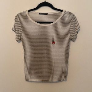 Black and white stripped T